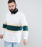 Asos Design Plus Relaxed Long Sleeve Rugby Polo Shirt With Contrast Panelling In White - White