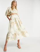 Asos Edition Drape Front Midi Skirt In Bloom Print-multi
