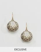 Reclaimed Vintage Inspired Round Hollow Flower Drop Earrings - Gold
