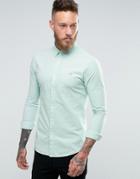 Farah Oxford Shirt With 2 Color Weave In Slim Fit Blue - Green
