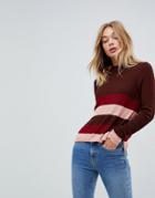 First & I Stripe Fitted Knit Top - Red