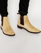 Asos Chelsea Boots In Stone Suede With Back Pull - Stone
