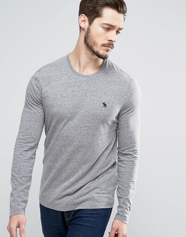 Abercrombie & Fitch Long Sleeve Top Muscle Slim Fit Moose Embroidery In Gray - Gray