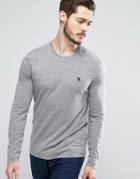 Abercrombie & Fitch Long Sleeve Top Muscle Slim Fit Moose Embroidery In Gray - Gray