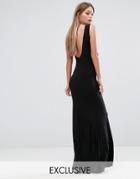 Club L Deep Plunge Back Maxi Dress - Black