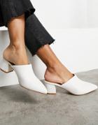 Truffle Collection Mid Block Heels Pointed Mules In White-silver