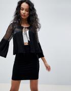 Qed London Crochet Jacket With Tassel - Black