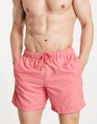 Asos Design Swim Shorts In Coral Mid Length-orange