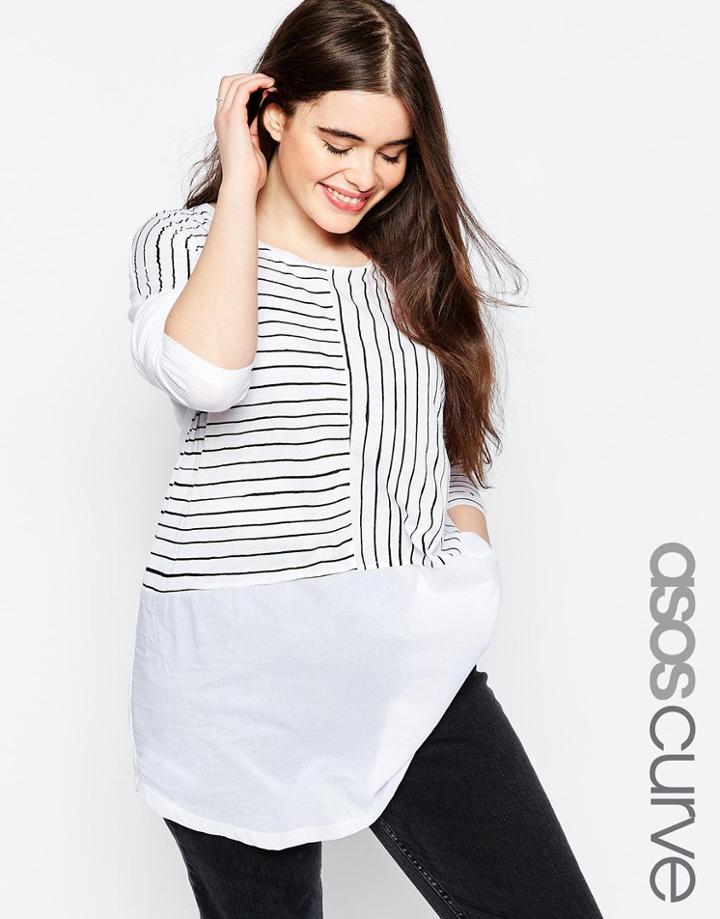 Asos Curve Cut About Longline Top In Stripe - Multi