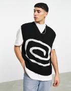 Topman Oversized Knitted Tank With Swirl Print In Black