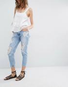 Mango Rose Embroidered Jean - Light Blue Wash