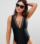 Wolf & Whistle Fuller Bust Cut Out Swimsuit Dd-g - Black