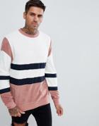 Asos Design Sweatshirt With Towelling Color Blocking - Pink
