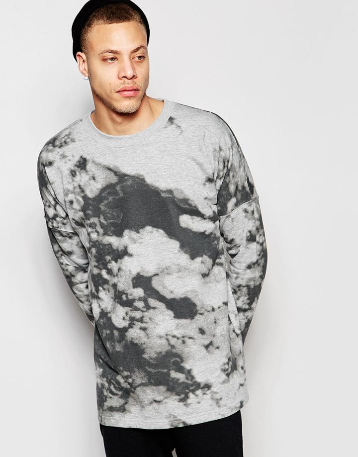 Cheap Monday Crew Sweatshirt Zone Loose Fit Clouds Print In Gray Melange - Gray Melange