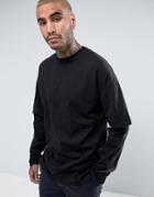 Asos Longline Long Sleeve T-shirt With Double Sleeve - Black
