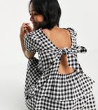 Violet Romance Petite Tiered Mini Dress With Tie Back In Gingham Print-black