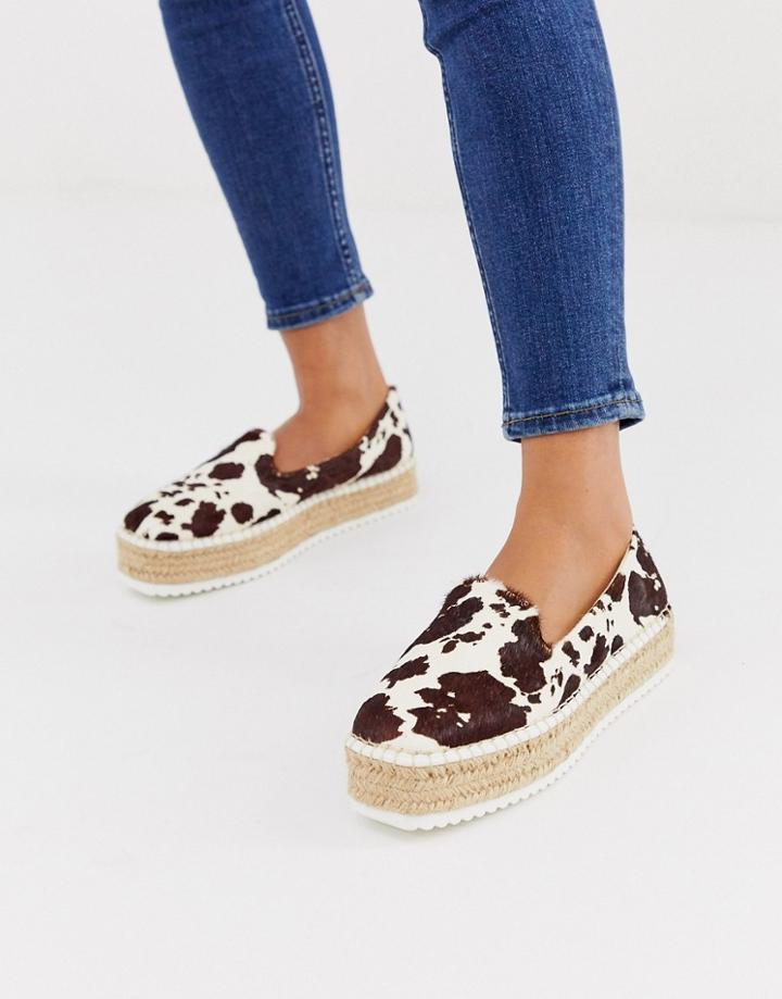 Asos Design Jenna Leather Espadrilles In Cow Pony - Multi