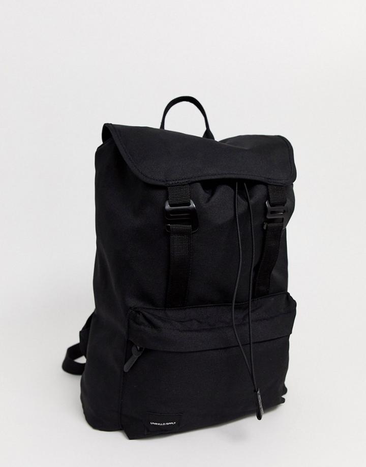 Asos Design Backpack In Black With Double Straps And Front Pocket