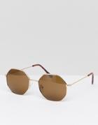 Jeepers Peepers Hexagonal Sunglasses In Gold - Silver