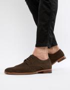 New Look Faux Suede Brogue Shoes In Dark Brown - Brown