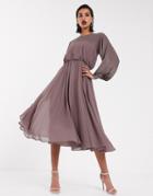 Asos Design Midi Dress With Linear Yolk Embellishment