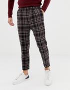 Asos Design Tapered Pants In Wool Mix Check With Turn Up - Black
