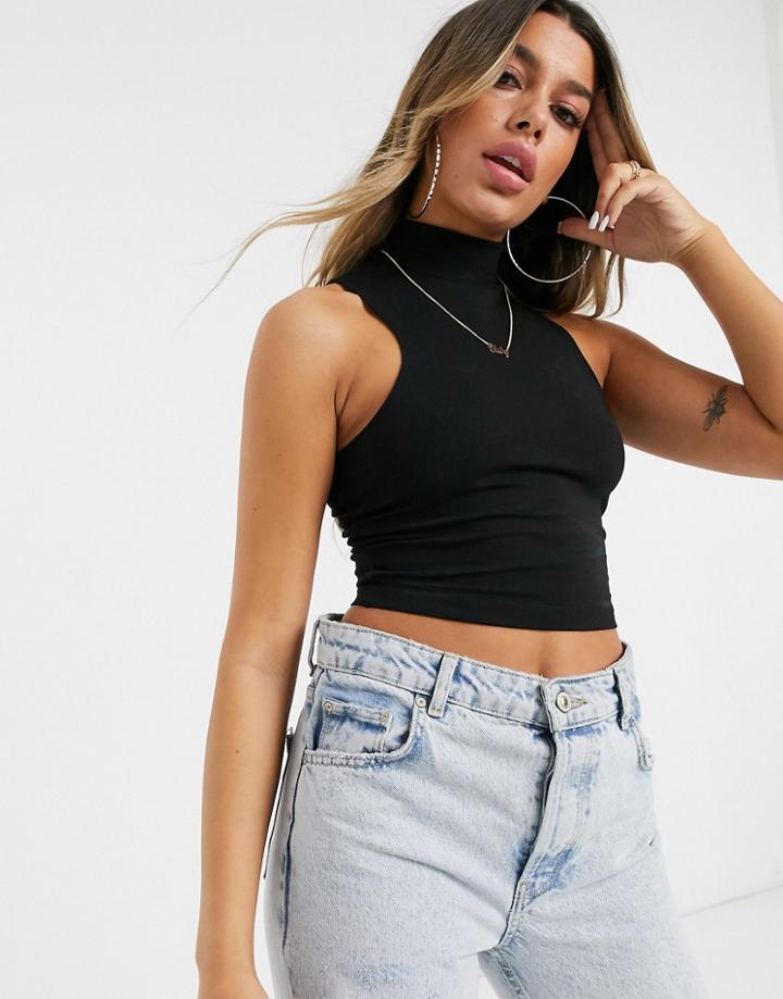 Asos Design Sleeveless Crop Top With High Neck In Black