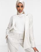 Asos Design Premium Sequin Tux Suit Blazer In Cream-white