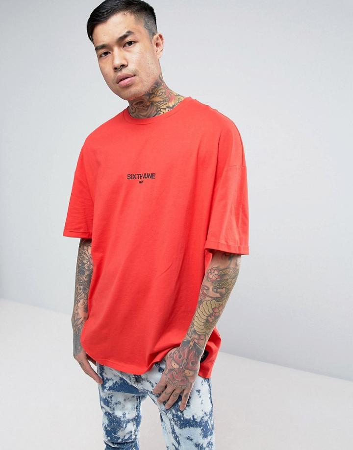 Sixth June Oversized T-shirt In Red With Small Logo - Red
