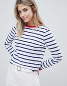 Brave Soul Eloise Long Sleeve T Shirt In Stripe - Blue