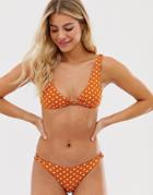 Pull & Bear Pacific Polka Dot Knot Side Bikini Bottom In Brown