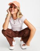 Weekday Lead Seam Detail T-shirt In Dusty Pink-white