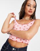 Topshop Strawberry Mesh Crop Tank Top In Pink