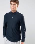 Selected Homme Long Sleeve Twill Polo - Navy