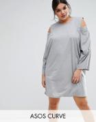 Asos Curve Kimono Sleeve Cold Shoulder Dress - Gray