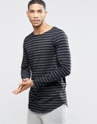 Asos Longline Stripe Long Sleeve T-shirt With Curve Hem