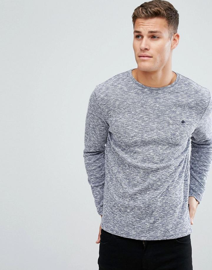 Burton Menswear Long Sleeve Top In Melange With Pocket - Navy