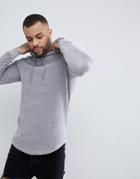 Asos Muscle Hoodie In Gray Velour With Insert Curved Hem - Gray