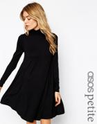Asos Petite Swing Dress With Turtleneck And Long Sleeves - Black