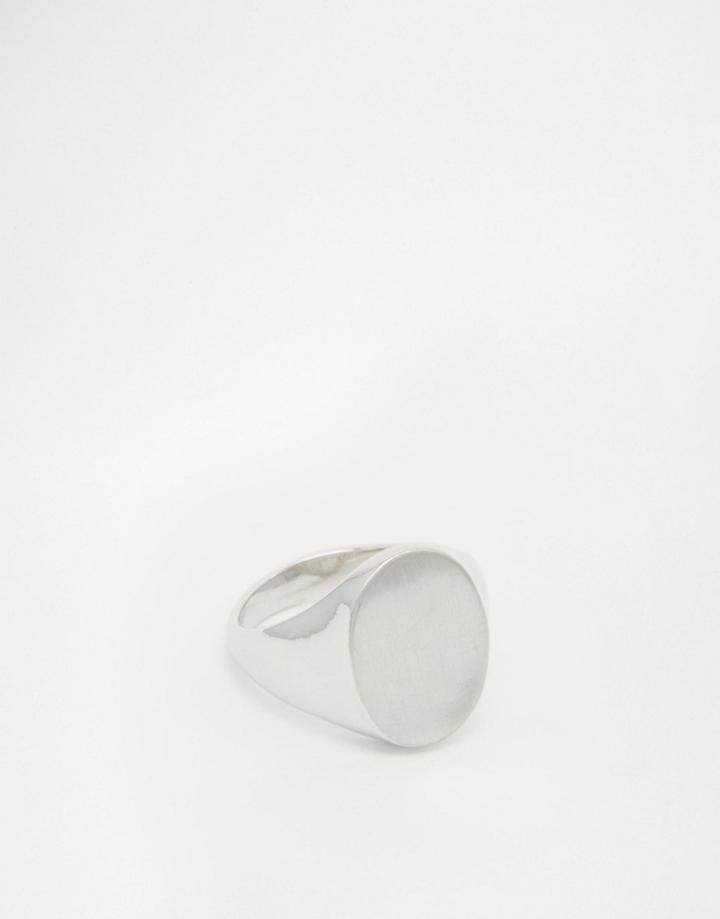 Asos Signet Ring In Brushed Rhodium - Rhodium