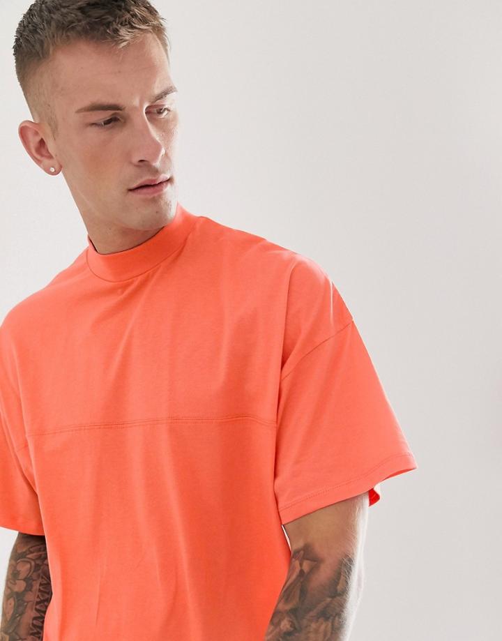 Asos Design Oversized Jersey Turtleneck With Seam Detail In Coral-orange