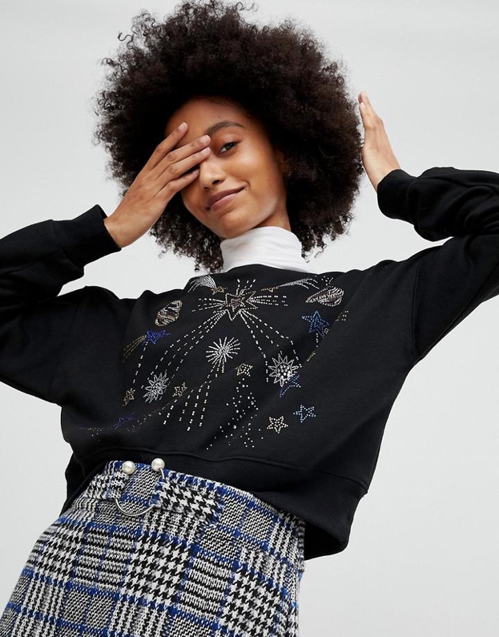 New Look Space Embellished Sweat Top - Black