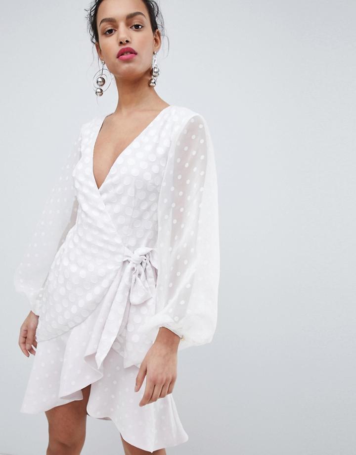 Keepsake Wrap Dress With Spot Detail - White