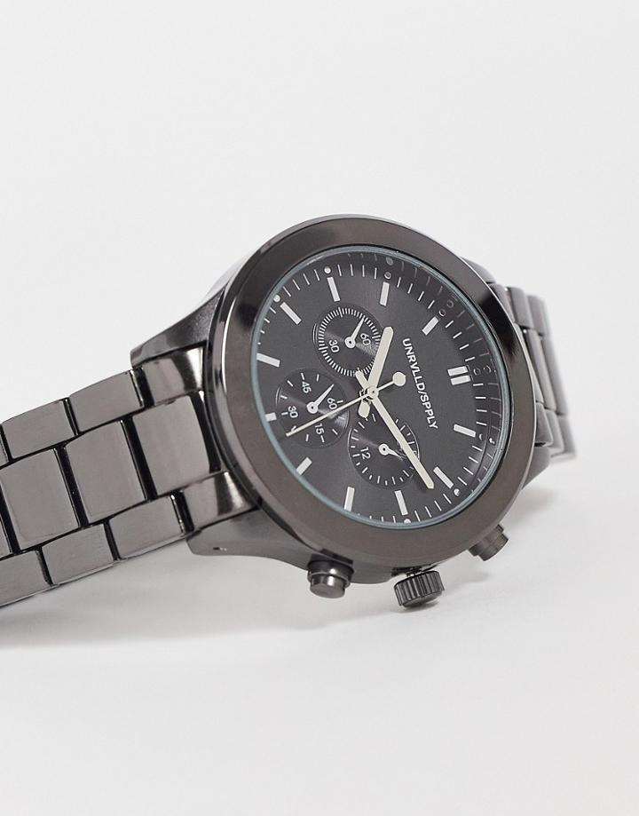 Asos Design Bracelet Watch In Gunmetal-silver
