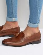 Asos Brogue Loafers In Tan Leather With Gold Tassel Detail - Brown