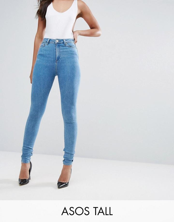 Asos Tall Ridley High Waist Skinny Jeans In Harry Lightwash Blue - Blue
