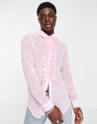 Asos Design Regular Sheer Ruffle Front Shirt In Pink