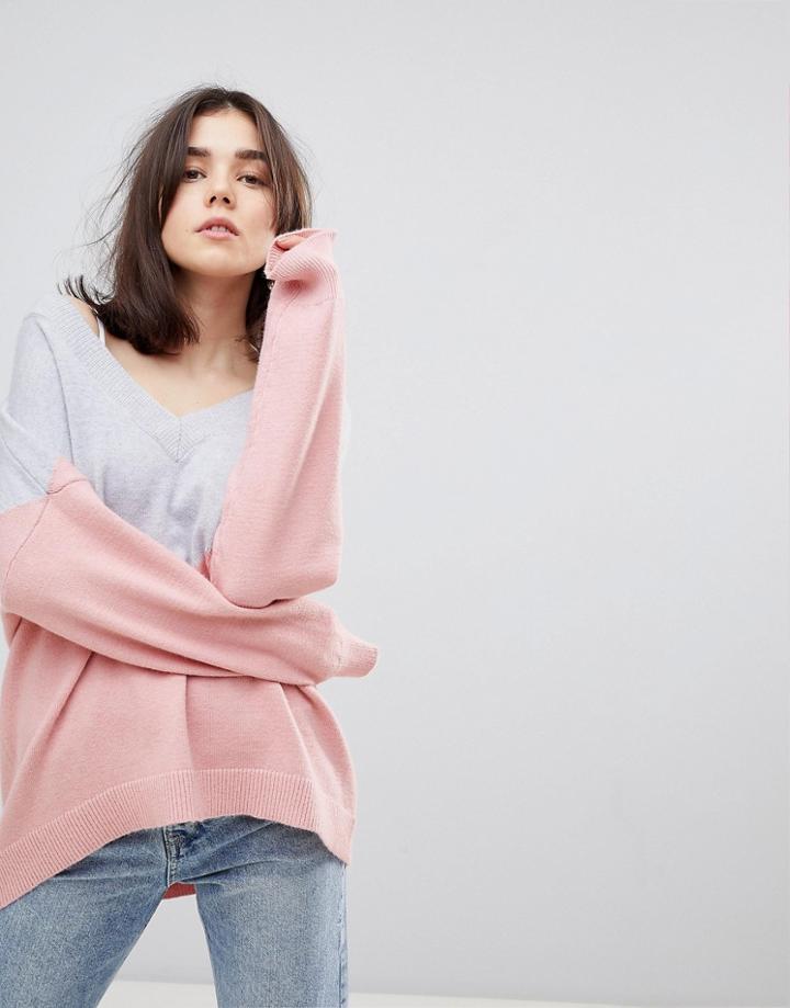 Stradivarius Contrast V Neck Knitted Sweater - Multi