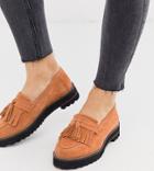 Asos Design Wide Fit Meze Chunky Fringed Suede Loafers In Tan - Tan