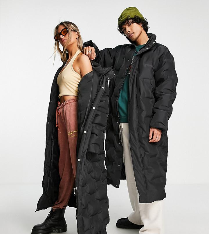 Reclaimed Vintage Inspired Unisex Longline Puffer Coat-black